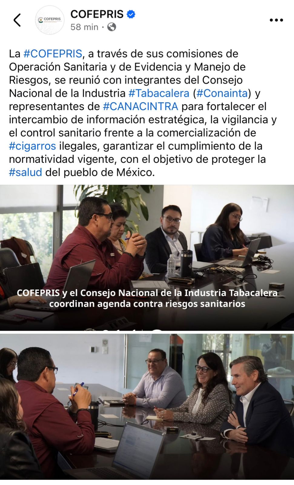 Publicación hecha en las redes oficiales de COFEPRIS