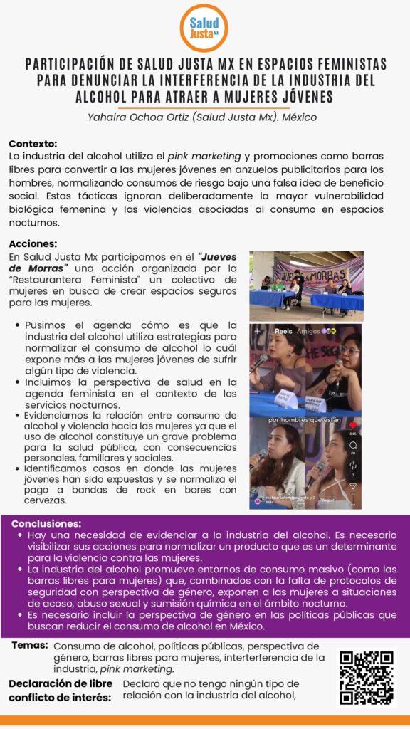 thumbnail of Participación de Salud Justa MX en espacios Feministas para denunciar la interferencia de la industria del alcohol para atraer a mujeres jóvenes